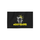 Wolfhouse Crown Beach Towel — Black Graphic Wolf Design