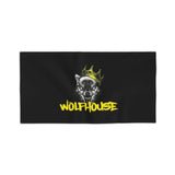 Wolfhouse Crown Beach Towel — Black Graphic Wolf Design