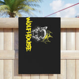 Wolfhouse Crown Beach Towel — Black Graphic Wolf Design