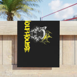 Wolfhouse Crown Beach Towel — Black Graphic Wolf Design